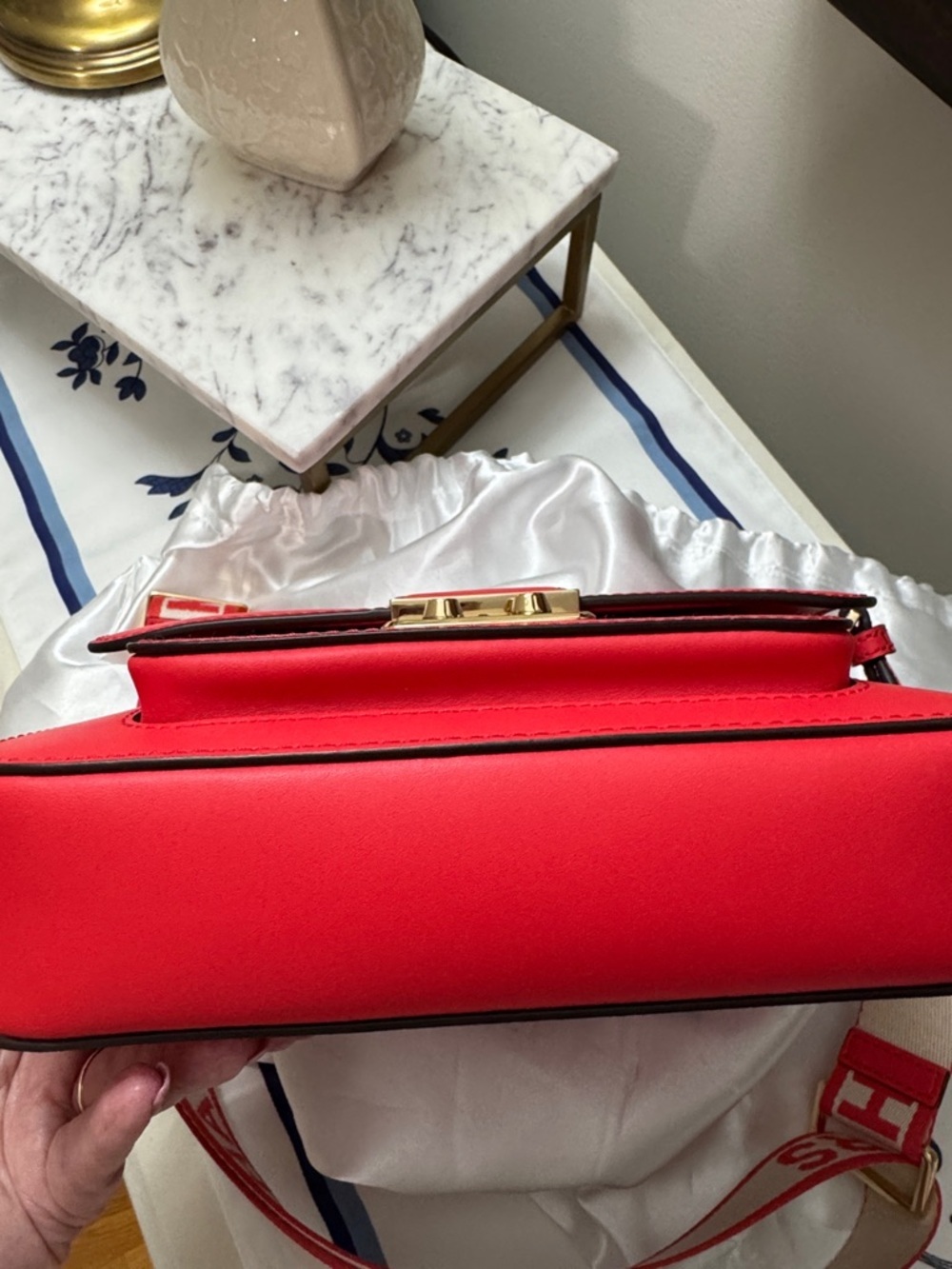 Michael Kors Sloan Editor Red Leather Crossbody with Branded Canvas Strap - Picture 5 of 14